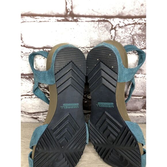 Merrell Revalli Dragonfly Blue Teal Leather Strappy Wedge Sandals Women Sz 7M US - Picture 6 of 16